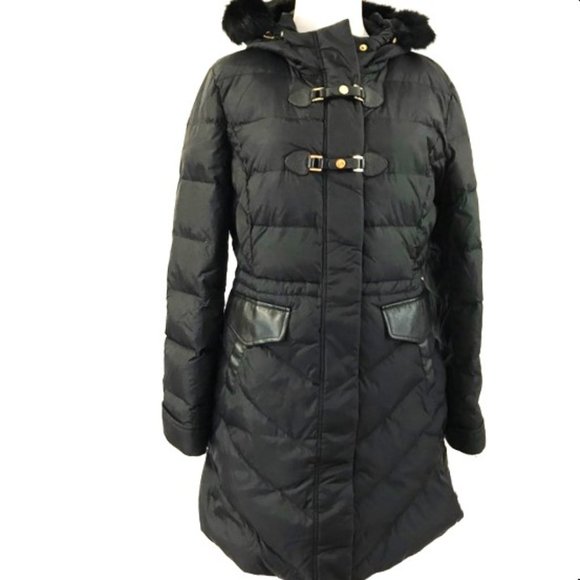 VIA SPIGA Stylish Black Puffer Coat Hooded Size L/ M Excellent Condition - Picture 6 of 9